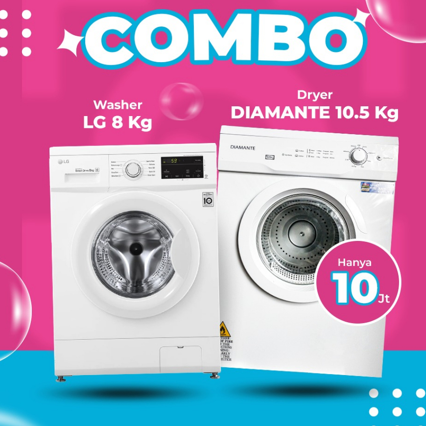 Promo Mesin Pengering Diamante dan Mesin Cuci LG - Promo Mesin Laundry Stack - Mesin Stack Koin