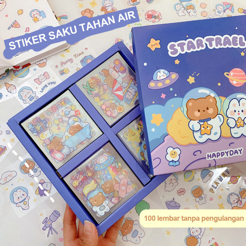 100 Lembar Stiker Kartun Korea Lucu Anti Air Dekorasi Handbook Scrapbook DIY