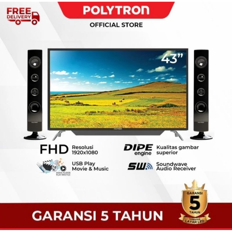 POLYTRON PLD 43TV1556 Cinemax Speaker Tower Led Tv 43 inch Digital Full Hd Tv