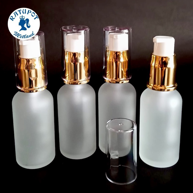 botol 30 ml kaca tebal frosted pump gold