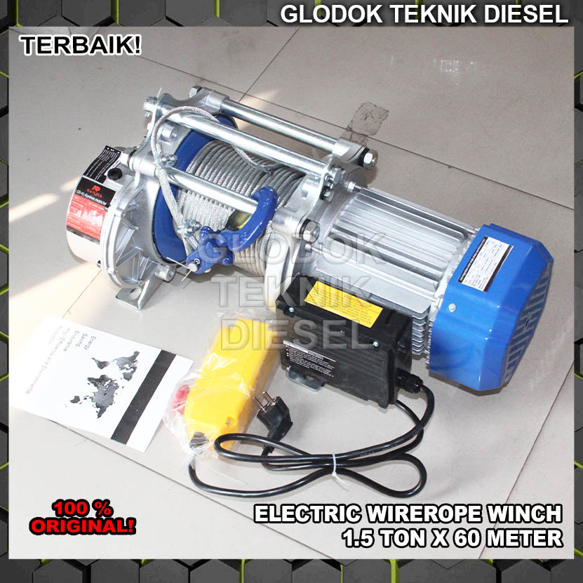 Electric Wire Rope Winch Hoist 1.5 Ton x 60 Meter 1500 KG 30 Meter 30M 60M 120 Meter 120M 1 phase Wi
