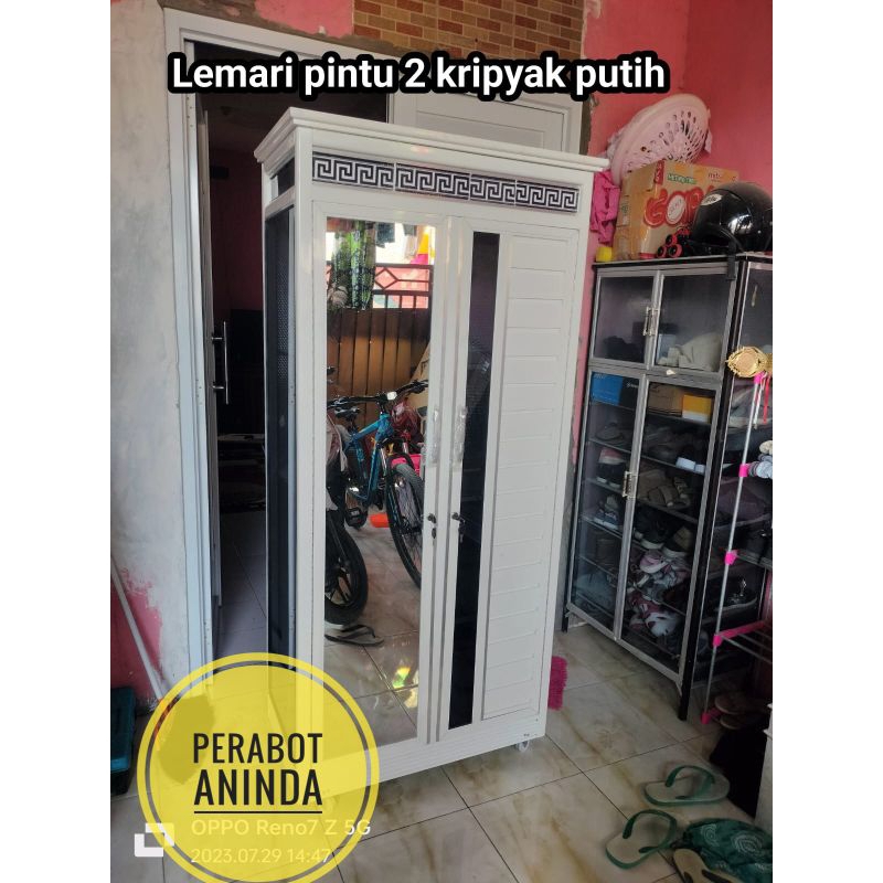 (SEMARANG KOTA & SEKITAR) LEMARI PAKAIAN ALUMUNIUM KACA PINTU 2 KRIPYAK PUTIH