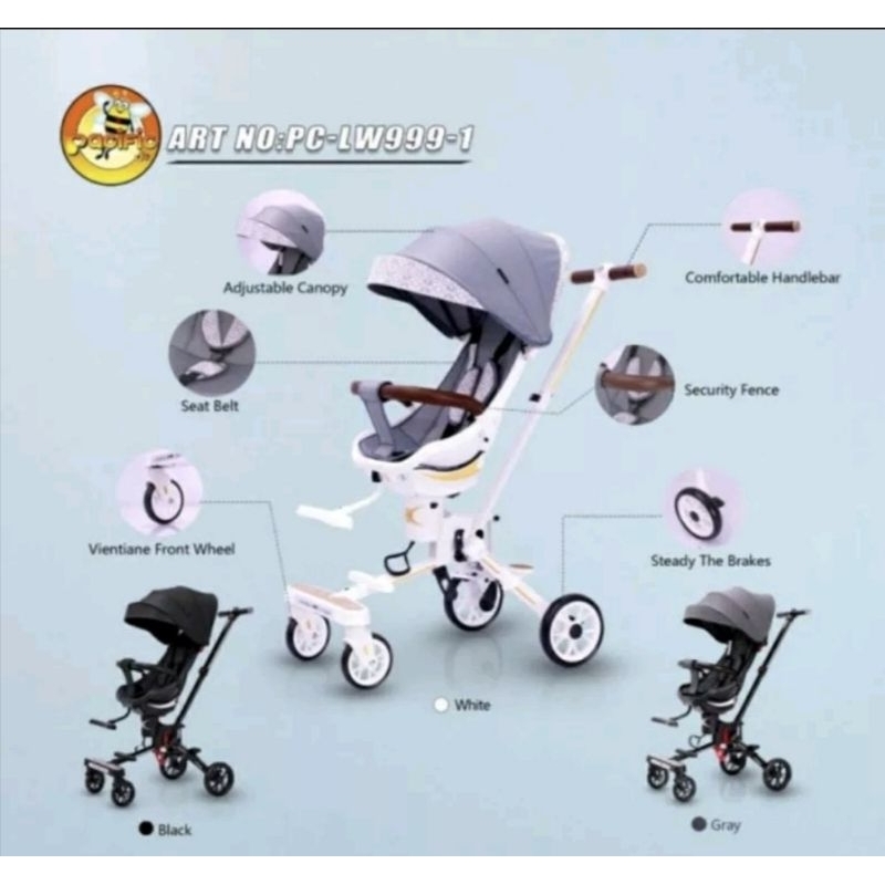 Kereta Dorong Anak Bayi Baby Stroller Pacific LW 999-1 / Stroller Baby Cabin Size Kursi Putar 360 de