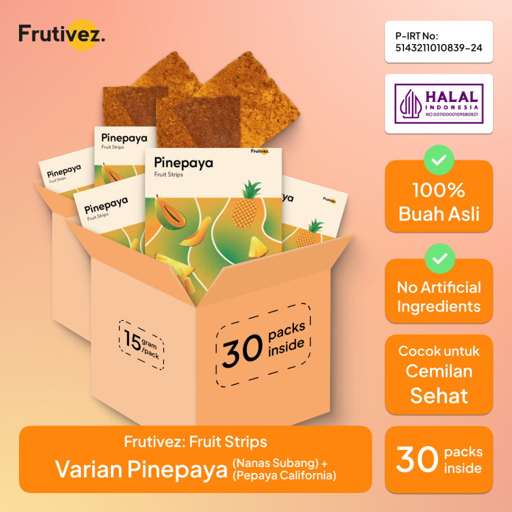 

[30 Pack] Pinepaya Fruit Strips - Snack Cemilan Buah - Frutivez
