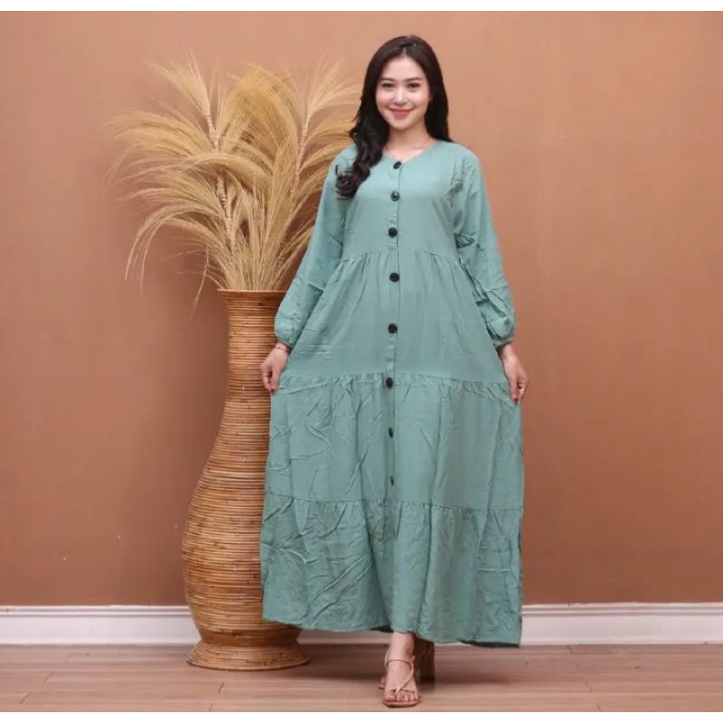 baju gamis polos full variasi kancing depan terbaru