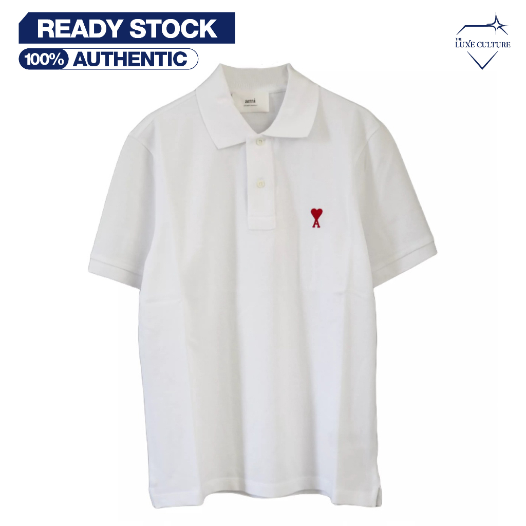 Ami Paris White Small Logo Polo / Kaos Polo Branded Original