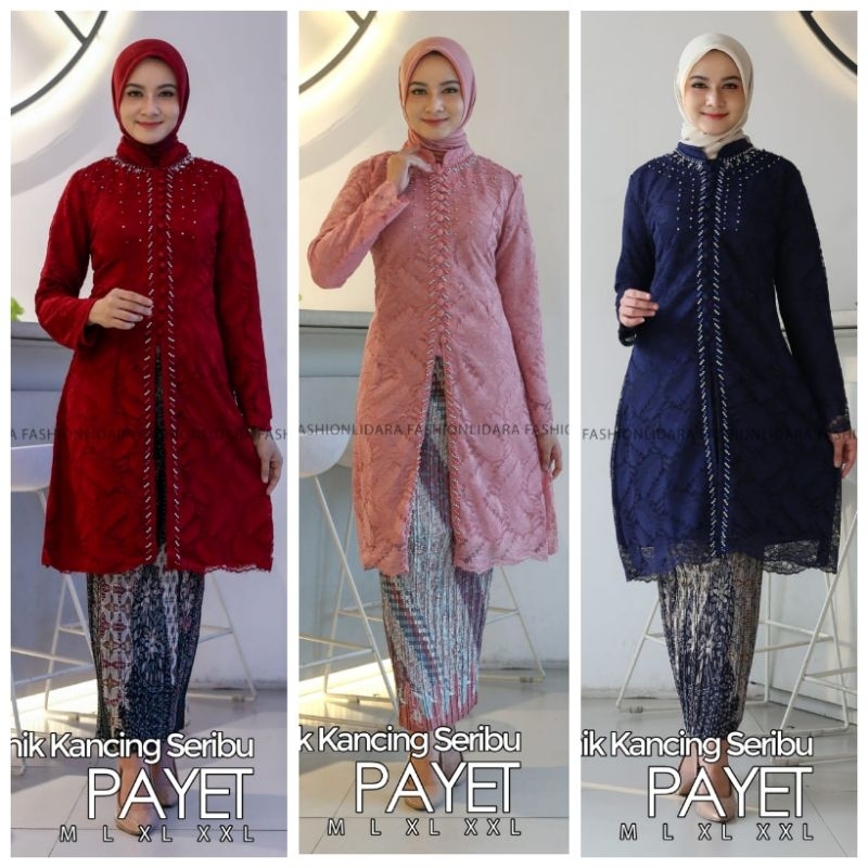 Kebaya Tunik Kancing Seribu Payet/Kebaya Brukat Moder/Setelan Tunik Brukat Pesta/Kebaya