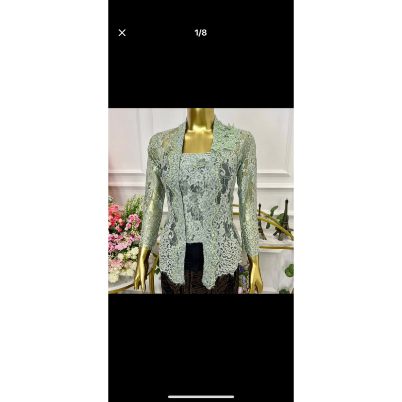 KEBAYA BALI KUTU BARU SAGE GREEN KEBAYA BALI KUTU BARU METALIC PAYET