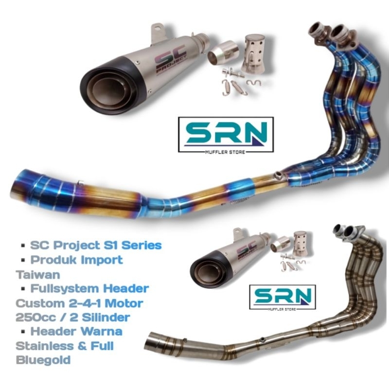 KNALPOT SC PROJECT S1 IMPORT HEADER CUSTOM 4 SILINDER 2-4-1 NINJA 250FI KARBU NEW Z250 R25 MT25 CBR2