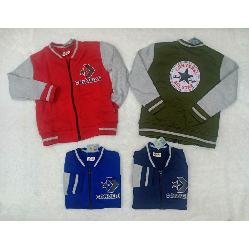 jaket baseball / varsity anak cowok bahan fleece akp thailand motif logo converse