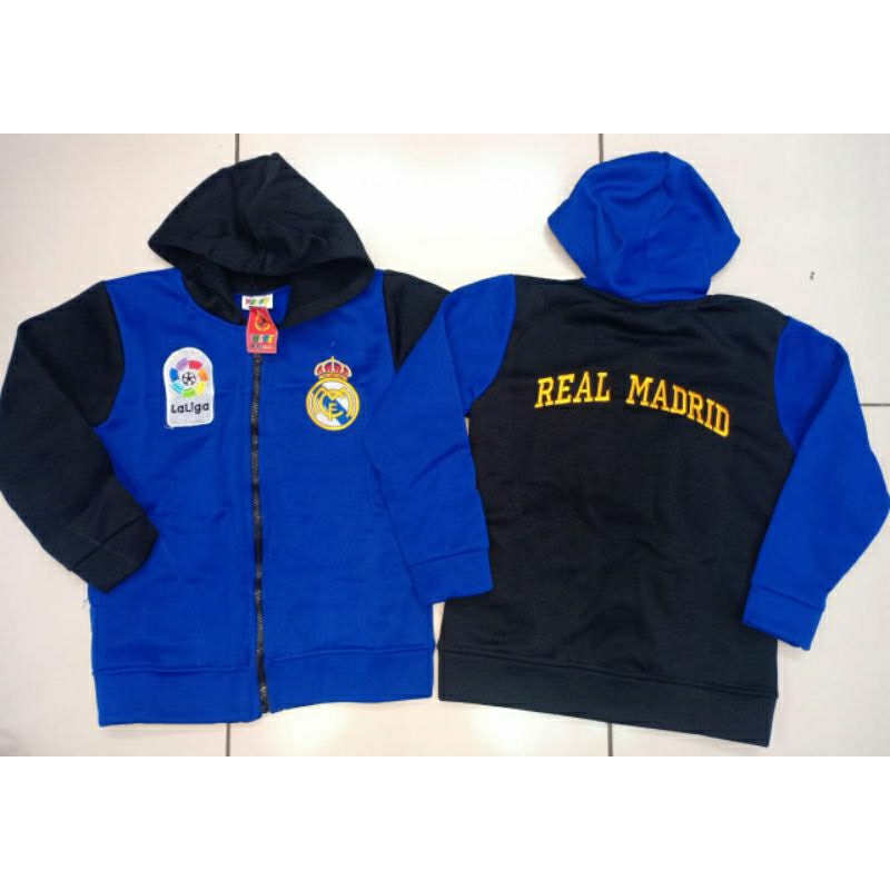 jaket bola anak bahan fleece akp thailand motif klub real madrid laliga spanyol