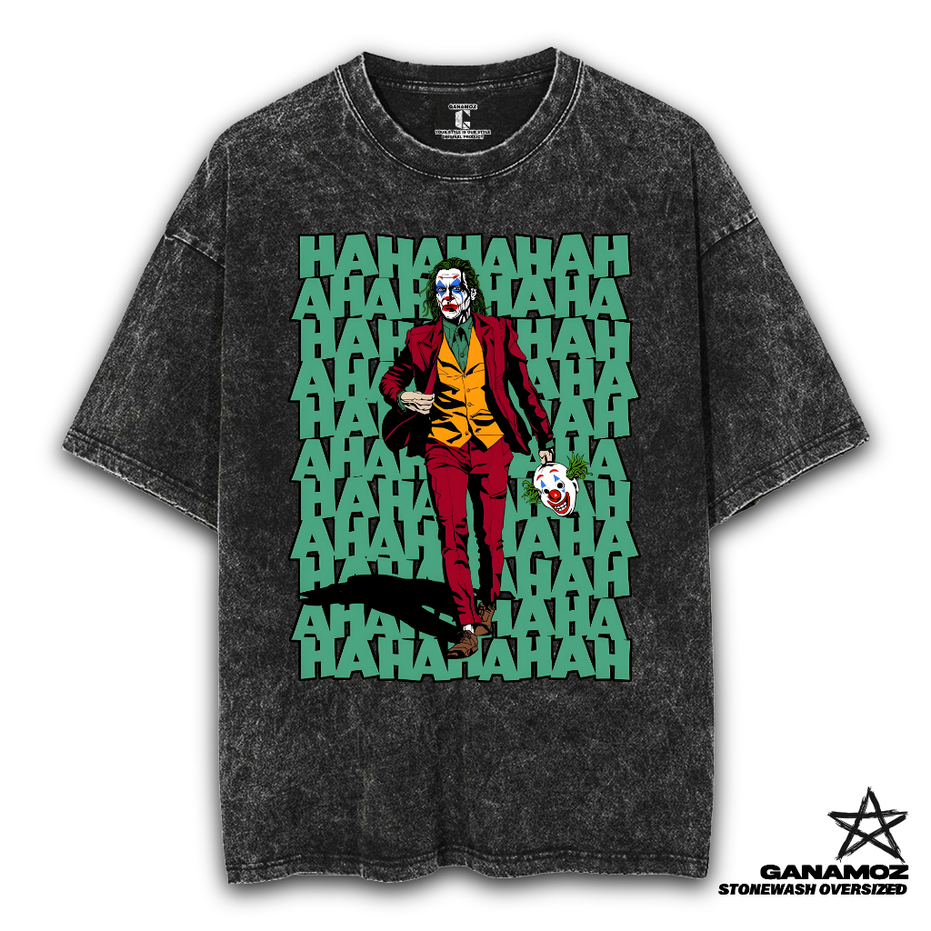 GANAMOZ Kaos Film DC Joker LAUGH Stone Wash Oversize T-shirt | Kaos Oversize Wanita | Kaos Oversize 