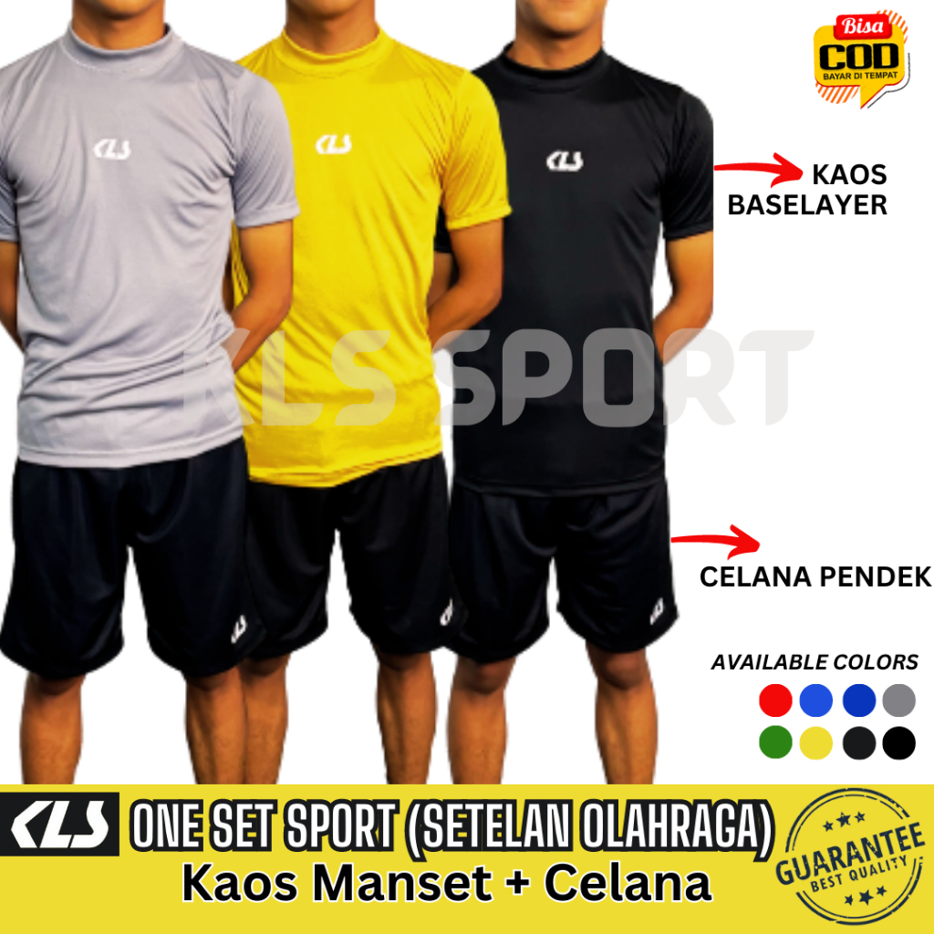 Set Pakaian Olahraga Pria KLS Kaos Manset Celana Pendek Setelan One Set Sport Wear Set Gym Pakaian J