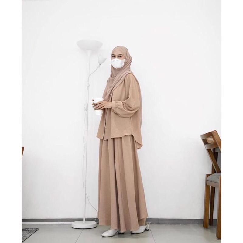 Naura set / HANARA SET Stelan Rok bahan airflow crincle Premium / One Set Rok