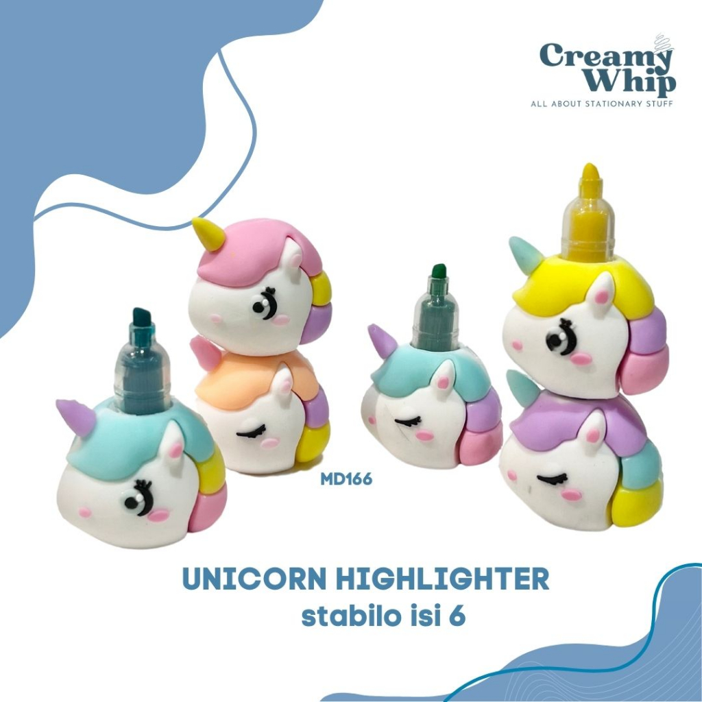 

6 in 1 Unicorn Highlighter - Stabilo Warna-Warni Unicorn Highliter Catatan Buku Lucu Kekinian Stabilo Unik Unicorn Head