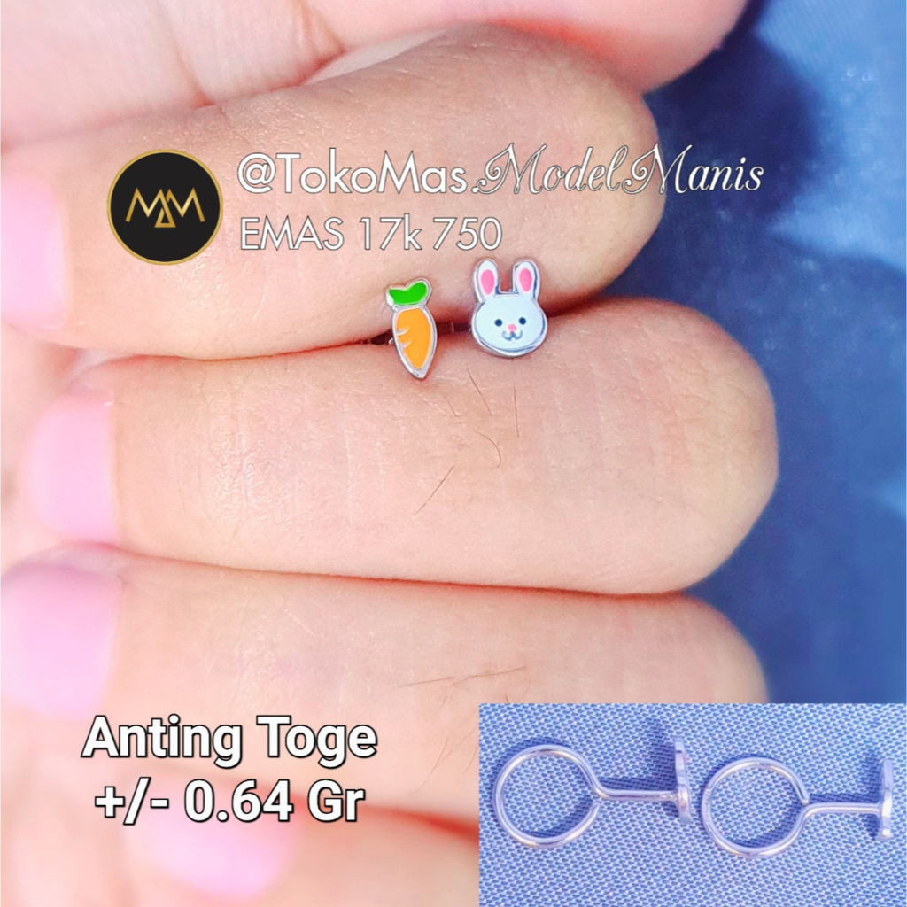 Anting Toge Rabbit Carrot Emas Putih 750 kadar 17k