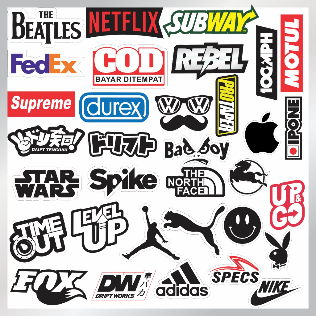 40 PCS STICKER LOGO BRAND AESTHETIC / Stiker Helem / Stiker Laptop / Stiker Motor / Stiker Koper ant