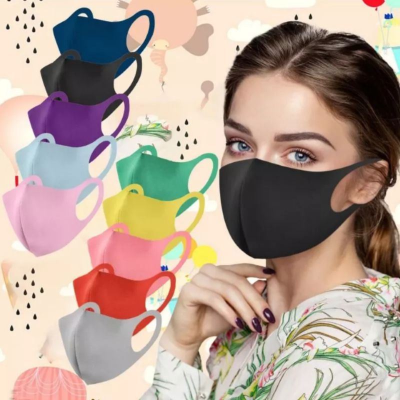 MASKER KAIN WASHABLE REUSABLE BAHAN SCUBA MELAR DEWASA WARNA POLOS EARLOOP SOUVENIR GIFT