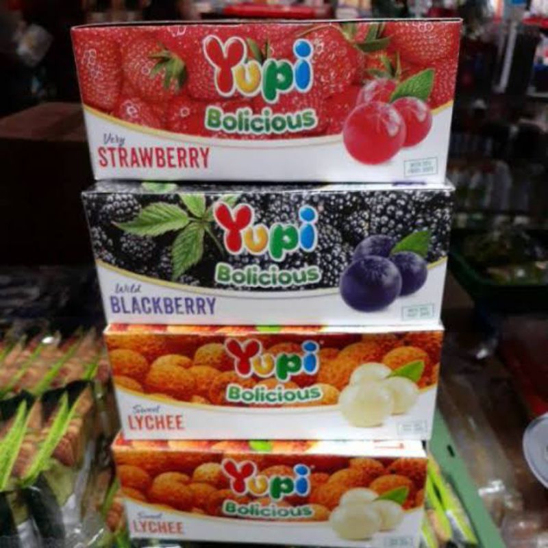 

Yupi bolisius/bolicious aneka rasa straw, blackberry, lychee box 24pcs