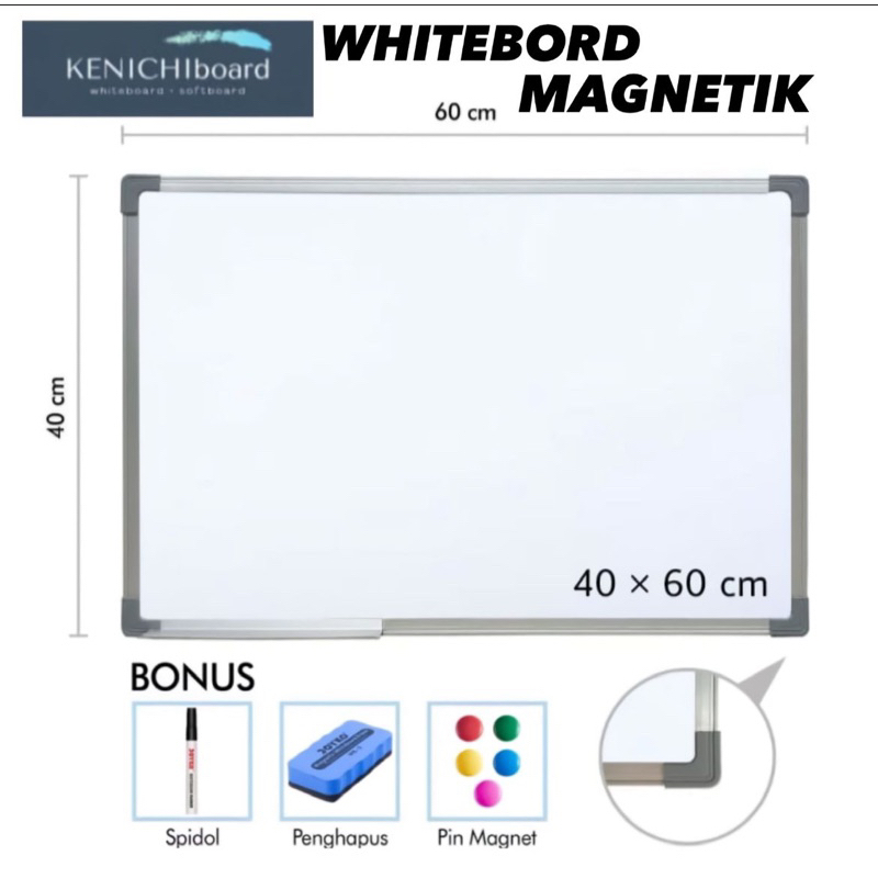 

Papan Tulis Whiteboard / White Board Gantung Magnet Single Face KENICHI40 x 60 cm