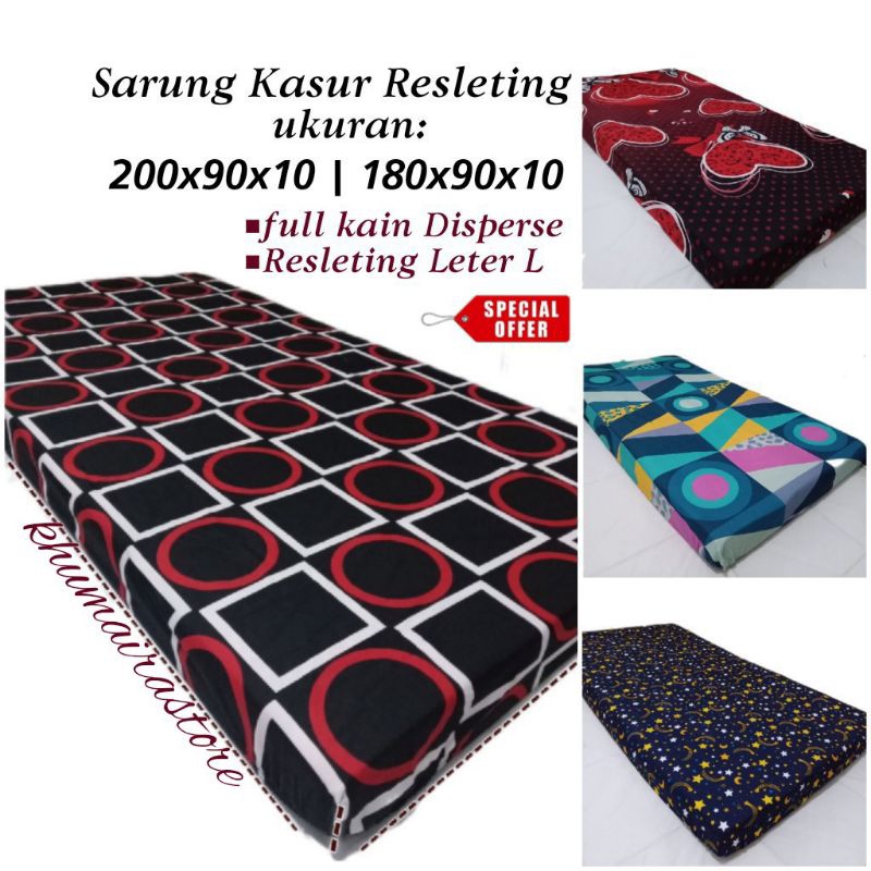 Sarung Kasur Resleting Uk 180x90x10||200x90x10 full kain atas bawah Disperse Lembut & tidak luntur