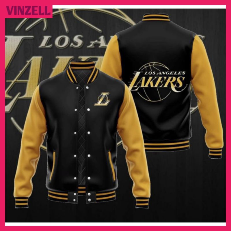 JAKET PRIA /JAKET VARSITY BASEBALL BIG SIZE (S-6XL) JAKET BASEBALL KANCING BOMBER LAKERS LOGO OVERSI