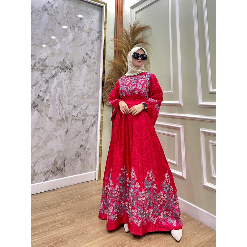 GAUN/DRESS MERAH MEWAH BORDIR