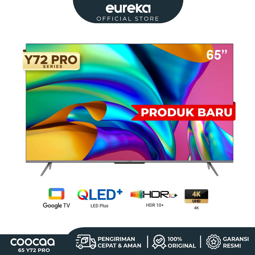 COOCAA Google TV 65 Inch Smart QLED+ - Dolby - HDR 10 - Netflix & Youtube - Flicker Free - 65Y72 PRO