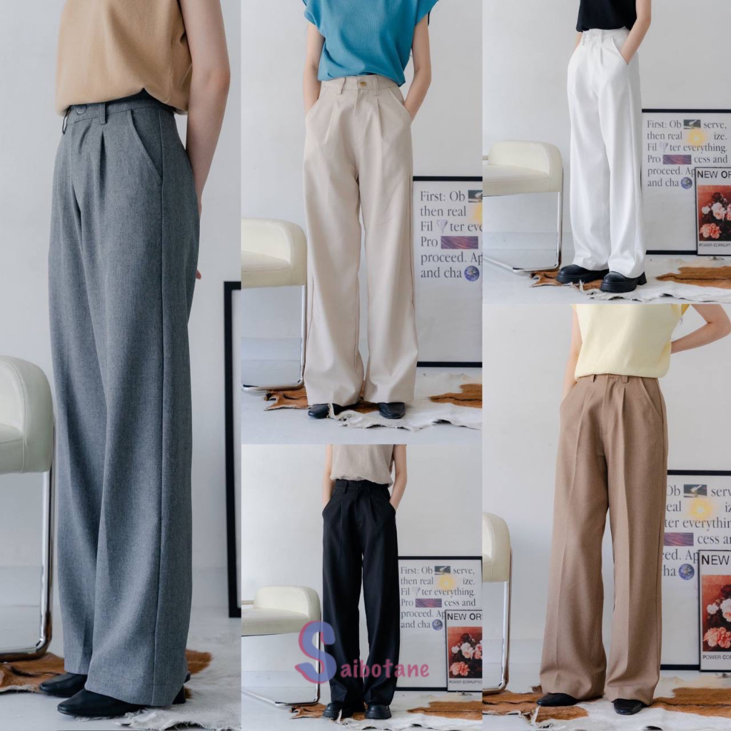 SAIBOTANE - 1995 - Joy Pants - Loose Pants Trouser Wanita - Highwaist Wide Leg - Bahan Premium Semiw