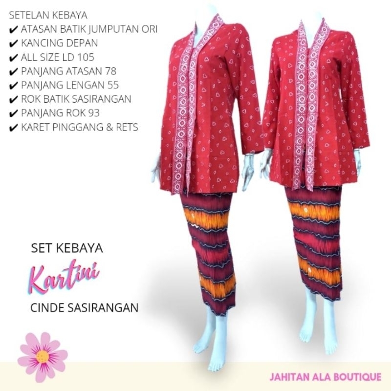 BAJU SETELAN CAP CINDE SASIRANGAN WANITA Set Kebaya Kutubaru Panjang Kancing Depan Setelan Kebaya