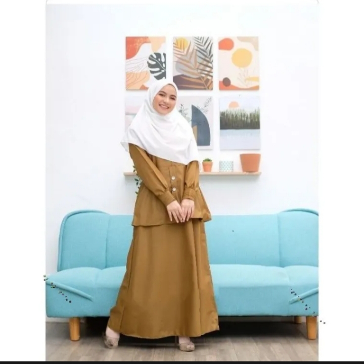 SETCEL SERAGAM PEMDA S-M-L-XL-XXL-XXXL WANITA KHAKI TUA ( TUNIK + ROK )WARNA  KHAKY TOYOBO TERBARU//