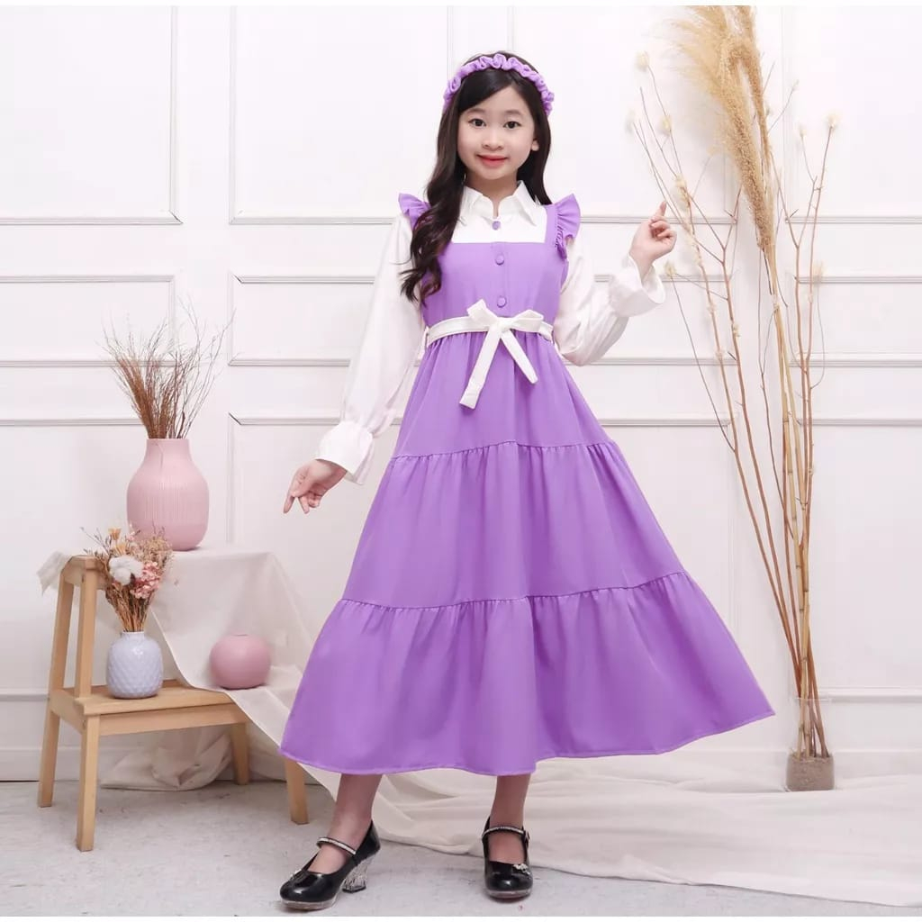 Gamis Anak Tanggung Model Kombi Kerah Putih Untuk Anak Usia 13-16tahun / Gamis Anak ABG / Gamis Anak