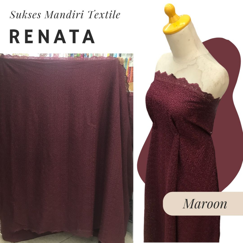 [RENATA] Brokat Full Embroidery mewah maroon | Harga ½ meter = 50 cm (Bahan Dress Bridesmaid, Kondan