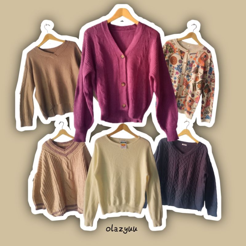 Sweater rajut kepang velvet premium