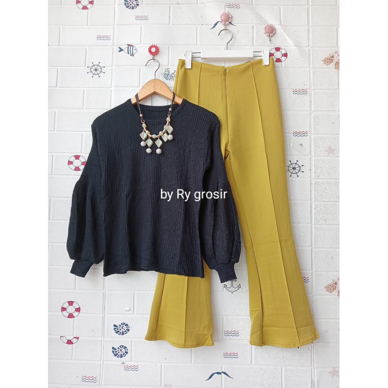 Setelan Rajut Tangan Balon Celana Cutbray scuba