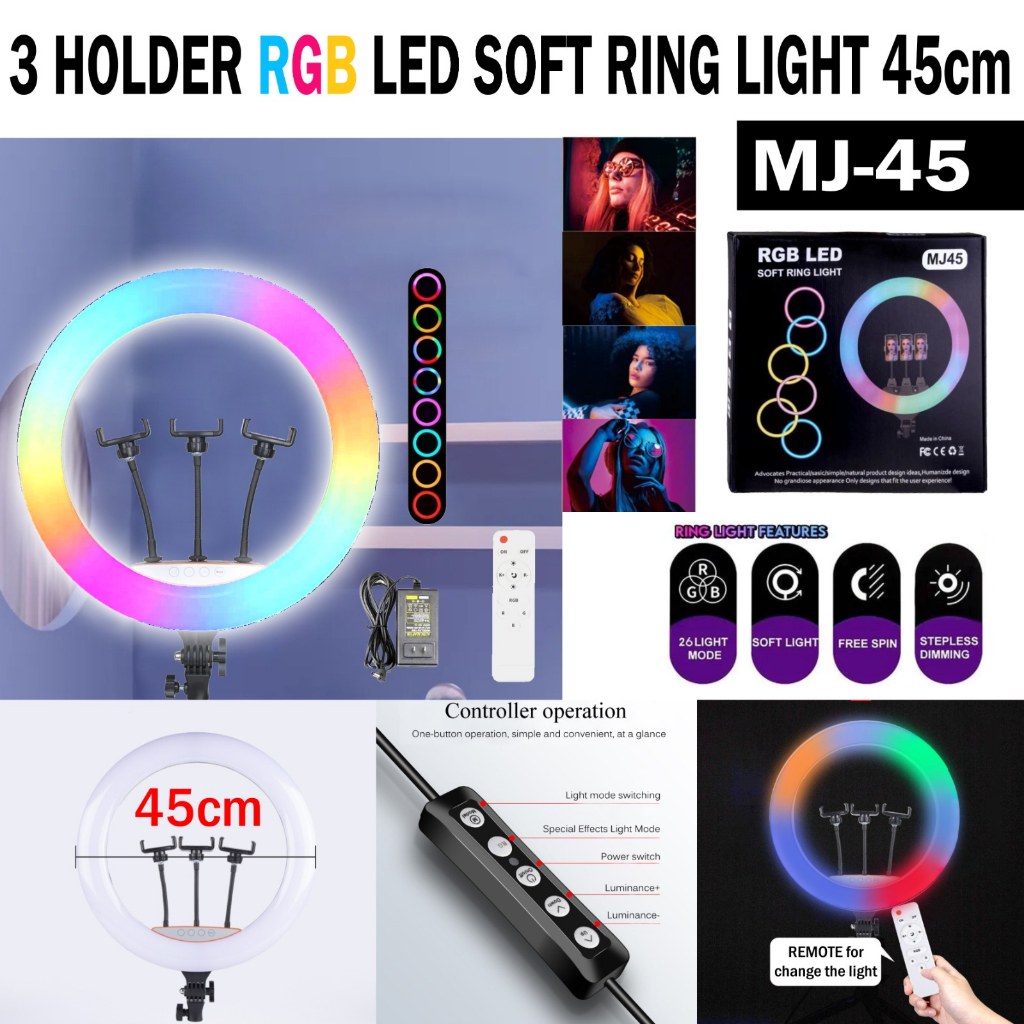 RING LIGHT LED BROADCAST RGB RAINBOW LED SOFT RING LIGHT 45 CM MJ-45