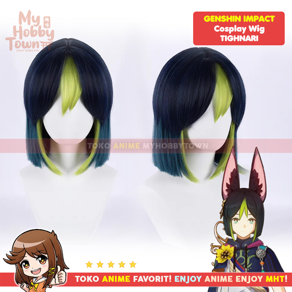 Wig Cosplay Anime Game Genshin Impact : Tighnari Rambut Palsu