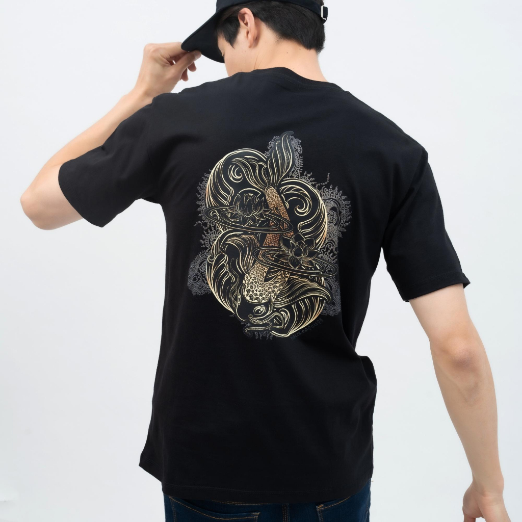 Kaos Pria Distro Original 100% Houseofcuff T-shirt Kaos Hitam Motif Ikan Bunga Tersedia Size S-4XL
