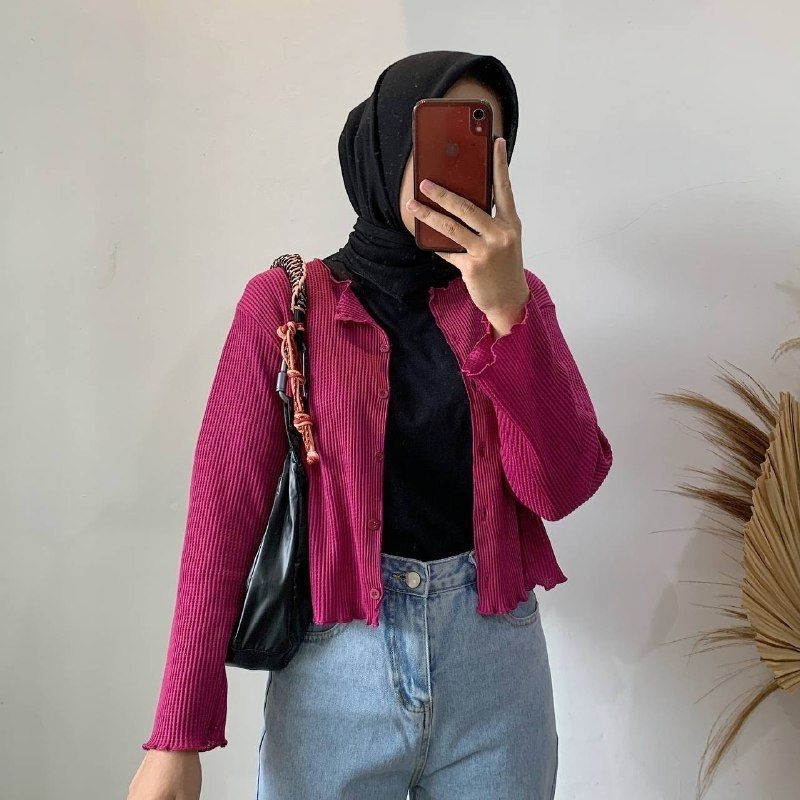 CARDIGAN CROP RAJUT WAFFLE UNQL - CARDIGAN CROP RAJUT PREMIUM