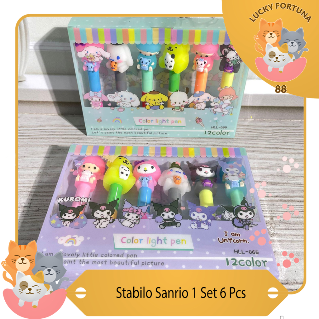 

highlighter Sanrio 1 Set 6 Pcs Highlighter Hello Kitty Sanrio highlighter set Highlighter karakter Sanrio