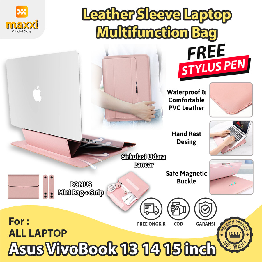 Asus VivoBook 13 14 15 inch Tas Laptop Sleeve Bag Leather Case Cover Standing Handbag Waterproof