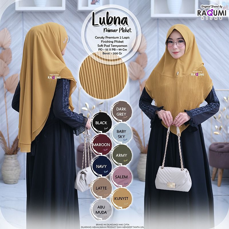 Lubna Khimar Plisket ORI Raqumi Hijab Bahan ceruty  Babydoll 2 Lapis
