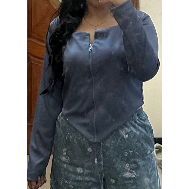 PRELOVED Atasan RIB Nadeline - Top Wanita - Baju Wanita - Baju Resleting V - Square Neck