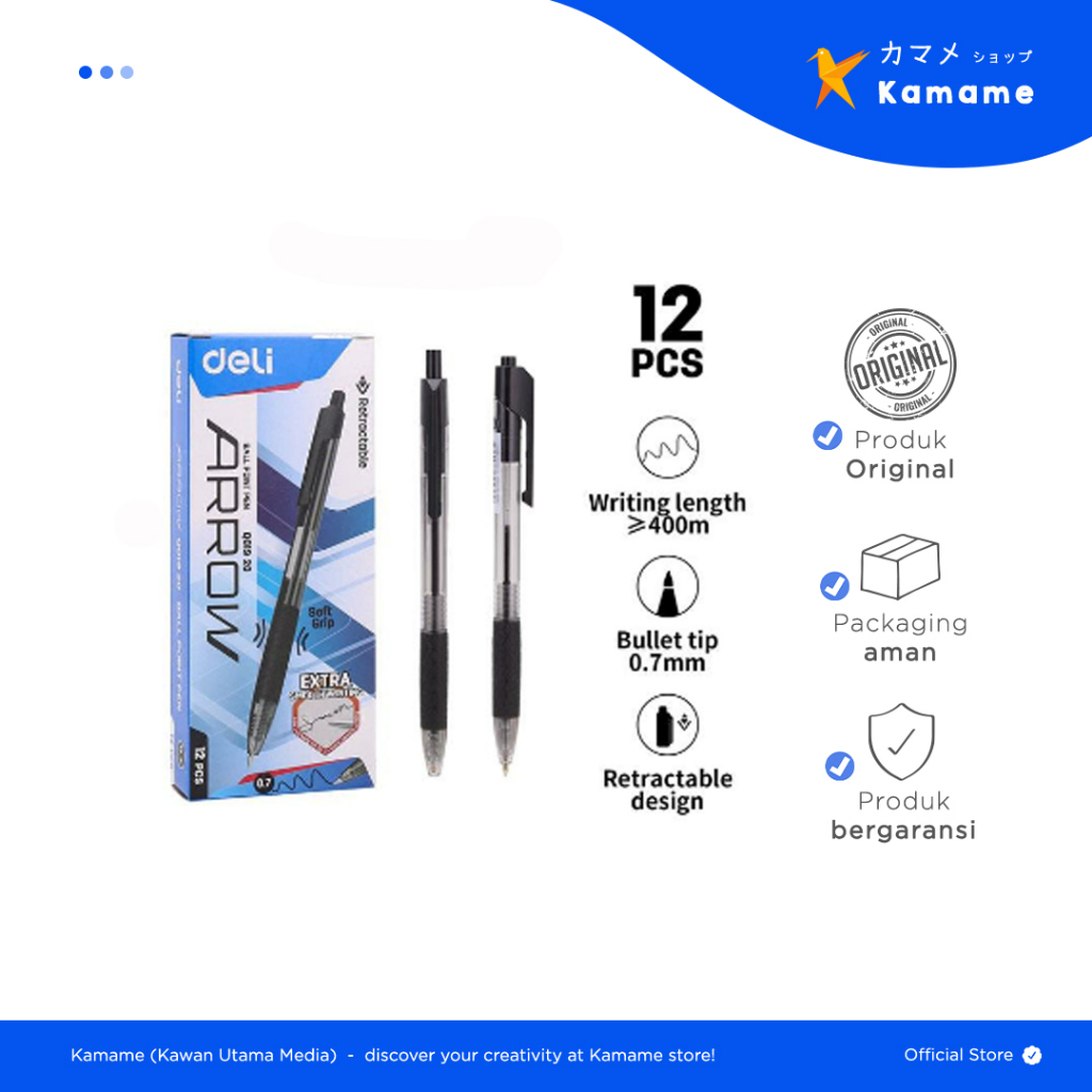 

Deli Pulpen Ball pen Cetek Penulisan Halus 0.7mm Hitam EQ01920 - 12pcs
