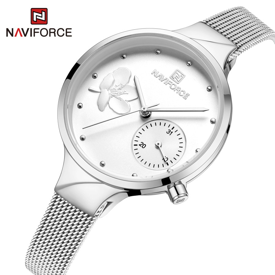 Naviforce Tali Pasir Tanggal Jam Tangan Wanita Analog 5001 Silver