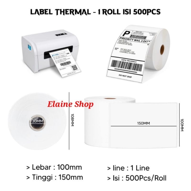 

Sticker Kertas Thermal / Thermal Label 100 x 150 mm A6 500 pcs Kertas Print Resi Online 10cm x 15cm