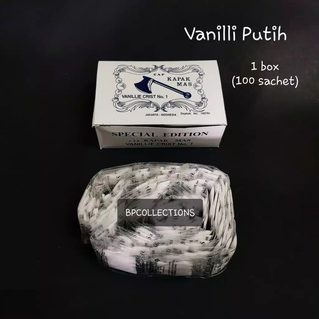 

1 PAK 100sachet VANILI BUBUK VANILLIE KAPAK MAS SACHET VANILLI POWDER PERISA VANILA PENYEDAP AROMA KUE VANELI PERISA PER BOX PENGHARUM MAKANAN BUMBU GROSIR