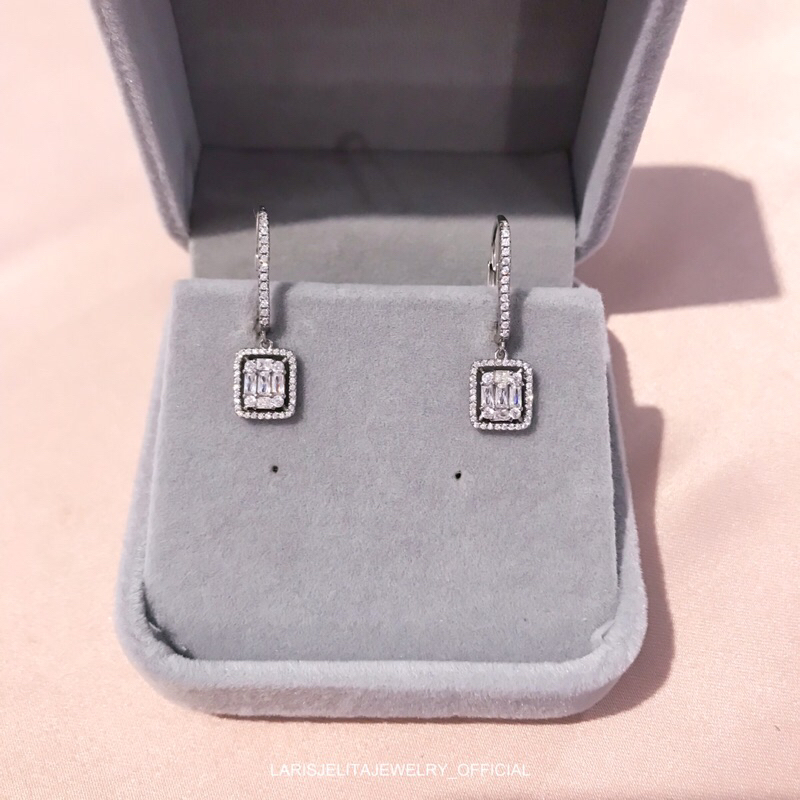 Anting Klip S925 Listring Square Halo Diamon Look