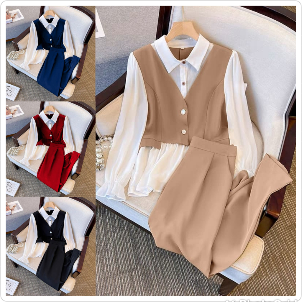 SETELAN KERJA WANITA/ ONE SET CASUAL COMIE/ PAKAIAN WANITA KOREAN STYLE / SET BAJU KANTORAN WANITA T
