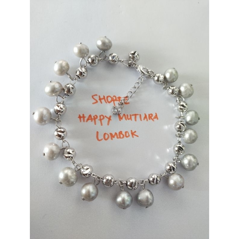 Gelang Bola Rumbai Mutiara Air Tawar Abu Mutiara Lombok